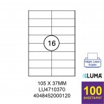 LUMA LU4710370 LABEL FOR INKJET / LASER / COPIER 100 SHEETS/PKT WHITE 105X37MM